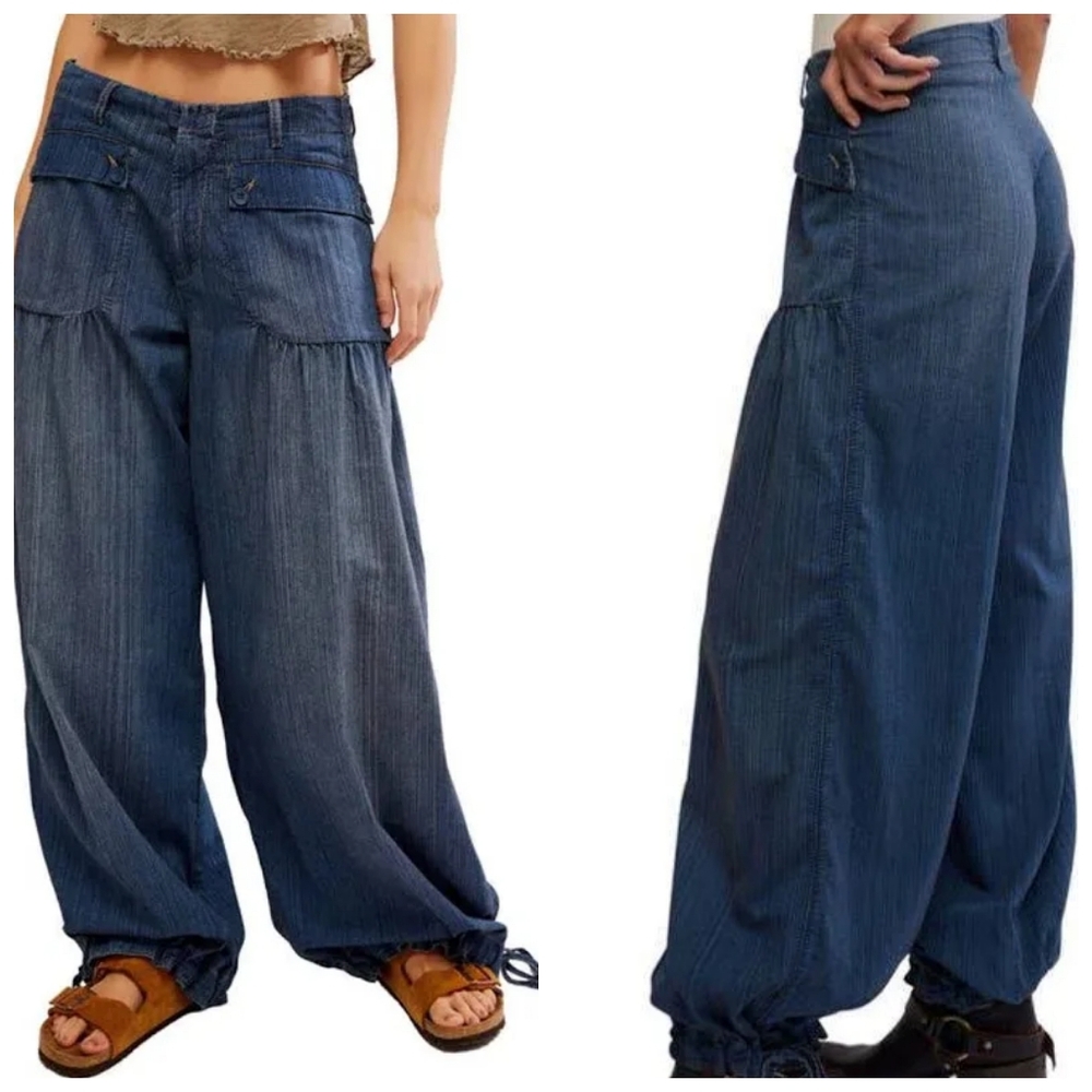Free People Blue Wide-Leg Jeans